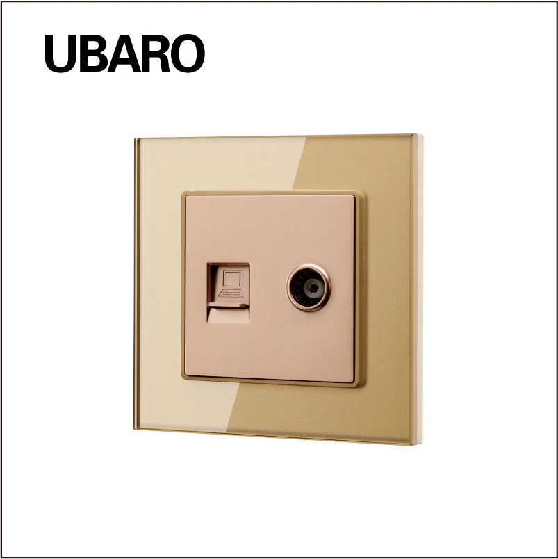 

UBARO 86*86 Crystal Tempered Glass TV Computer Weak Current Signal Connection Wall Socket Steckdose Pared Power Outlet Sockets