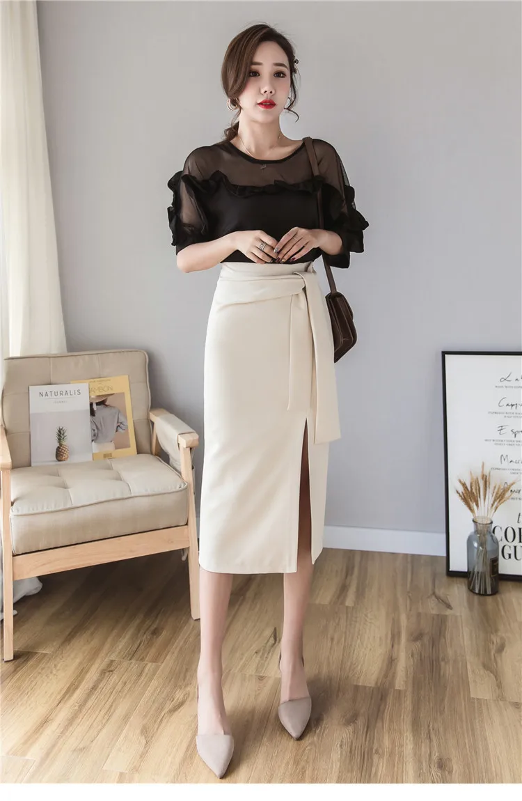 Стильная дизайнерская Женская весенне-летняя Офисная Женская юбка с высокой талией, элегантная рабочая одежда, однотонная, для похудения, повязная юбка