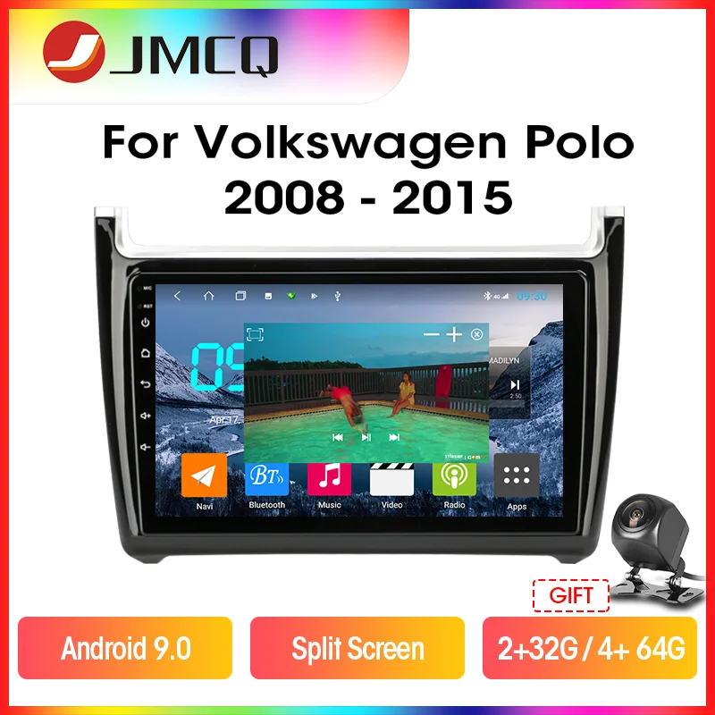

JMCQ T9 Andriod 9.0 Car Radio Multimedia Player For Volkswagen Polo 2008-2015 GPS Navigaion 2 Din RDS DSP 4G+64G Split Screen