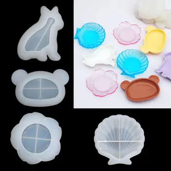 

Cute Dish Resin Mold Bulldog Shell Bear Flower Plate Epoxy Molds Handmade Silicone Casting Dish Mould Jewelry Making Tools