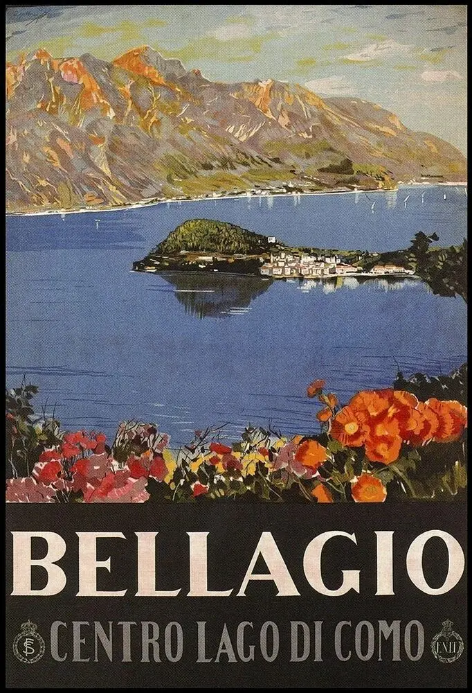 Bellagio-Cartel De Lata De Metal Grande, Cartel Retro, Placa De Estilo Italiano, Lago Como 1926