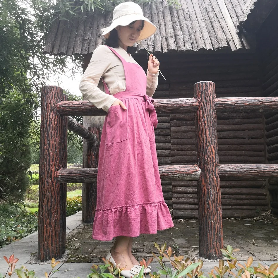 2020 New Retro Medieval Cotton Linen Cooking Kitchen Aprons For Woman Dress Flower Shop Smock Hairdresser Bib Garden Overall