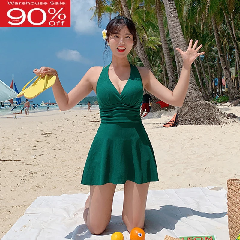 

Push Up Swimming for Women One Piece Swimwear Summer 2020 Swimsuit V-neck Halter Bandage Swimdress Bathing Suit Costume