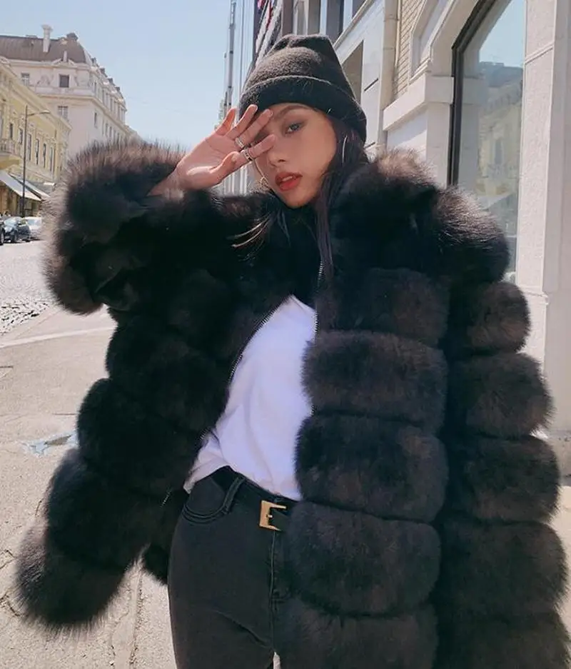 Элегантная женская шуба из натурального Лисьего меха, Толстая Теплая Повседневная Уличная Меховая куртка, парка, пальто, натуральный Лисий мех, новое пальто
