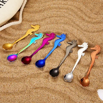 

1 pcs Stainless Steel Seahorse Pattern Coffee Spoon Teaspoon Children Spoon New Beautiful 7 Colors Coffee Tea Use Kitchen Access