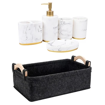 

1 Set Bathroom Accessories Set,Bath Set Soap Dispenser Pump & 1 Pcs Felt Cloth Desktop Storage Basket Finishing Basket