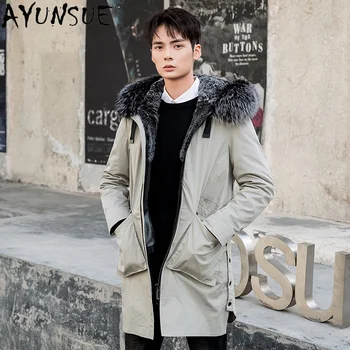 Günstige AYUNSUE Männer Kleidung Der Winter Männer Jacke 5XL Echt Rex Kaninchen Pelz Mantel 100% Fuchs Pelz Kragen Kleidung Mit Kapuze Parkas Jaqueta LXR491