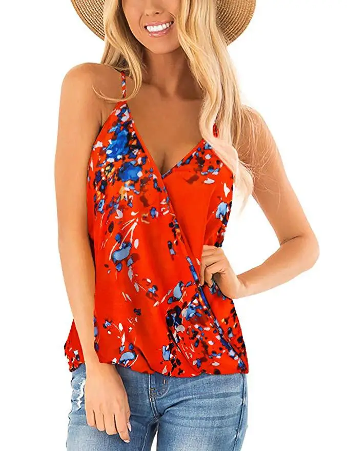 V-neck camisole top fashion print sleeveless bottoming shirt women - Цвет: A5