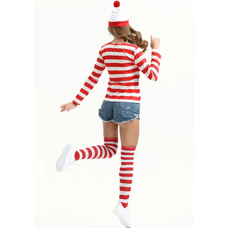 Костюм для косплея на Хэллоуин для родителей и детей, красная полосатая рубашка+ шляпа+ очки, 110 120 130 140
