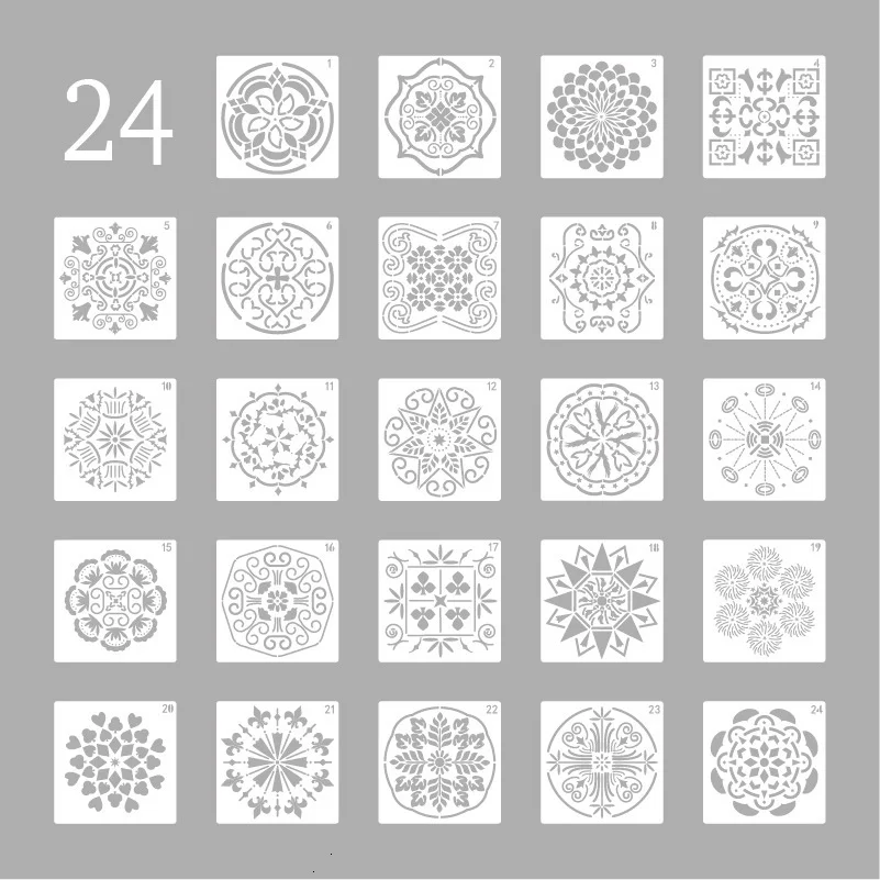 

24PCS Assorted Style Mandala Dotting Painting Stencils Templates Tools with Black Cardboards for Wood Rocks Fabrics Wall Art