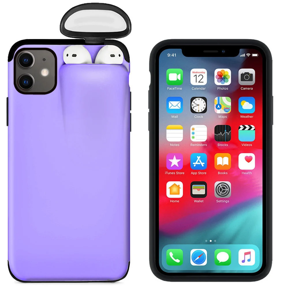 Purple iPhone11Pro M Унифицированный защитный совместимый для iPhone беспроводной Bluetooth гарнитура хранения чехол для телефона OUJ99 - Цвет: Purple iPhone11Pro M