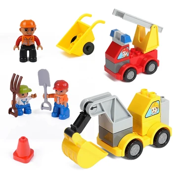 

Duplo City Blocks Engineer Model DIY Accessories Police Vehicles Traffic Barrier Truck Toys For Children Duploed Citys Kids Gift