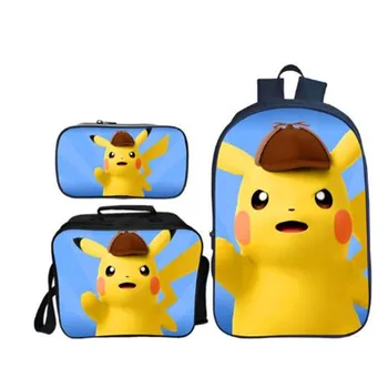 

New Arrivals 3 Pcs/Set Pokken Tournament School Backpack for Children Pikachu Casual School Bags for Boys Girls Mochila Gift