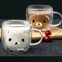 Оригинальность прекрасный маленький медведь высокое боросиликатное стекло двухслойная кофейная чашка для завтрака молочный чай фруктовый сок термостойкие кружки