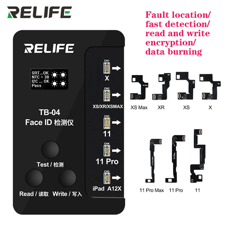 relife tb-04 face id repiar tool for iphone x,xs,11 pro,Dot matrix facial detector,face id cable replacement,data burning write drill and impact driver set