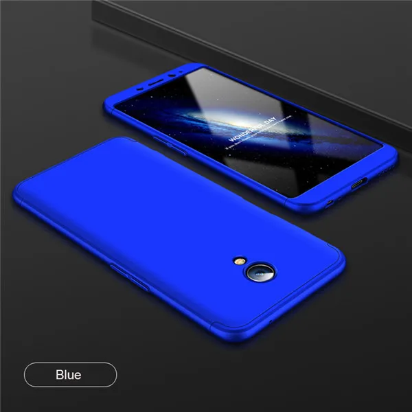 Meizu M6 M5 M3 note 3 в 1 360 Жесткий Роскошный чехол закаленного стекла Meizu M6S E2 противоударный матовый пластиковый полный защитный кожух чехол на мейзу м6 м5 м3 нот м6s E2 - Цвет: blue