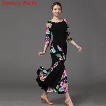 Для женщин современный танец новая мода Цвет Блокировка Топ длинная юбка комплект Бальные национальный стандарт вальс танцы практика поезд костюм