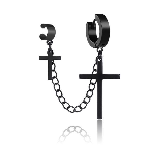 Piece Punk Gothic Stainless Steel Stud Cross Round Piercing Drop Earrings Fashion Women Men Ear Clip Rock Jewelry