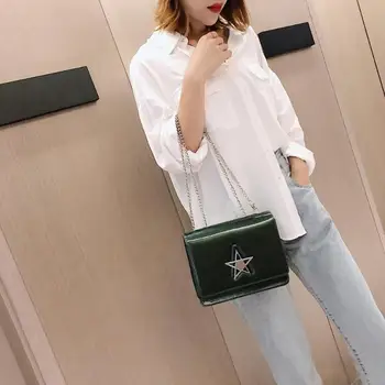 

Fashion Solid Color Women Shoulder Bags Leather Lacquer Chain PU Leather Flap Metal Star Parttern Messenge Bag Dropshipping