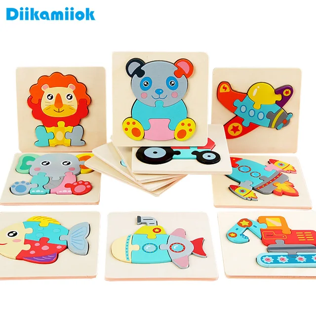 11CM Colorful Wood 3D Puzzles Cartoon Animals Kids Cognitive Jigsaw Puzzle Wooden Toys for Children Baby Educational Toy Games 1