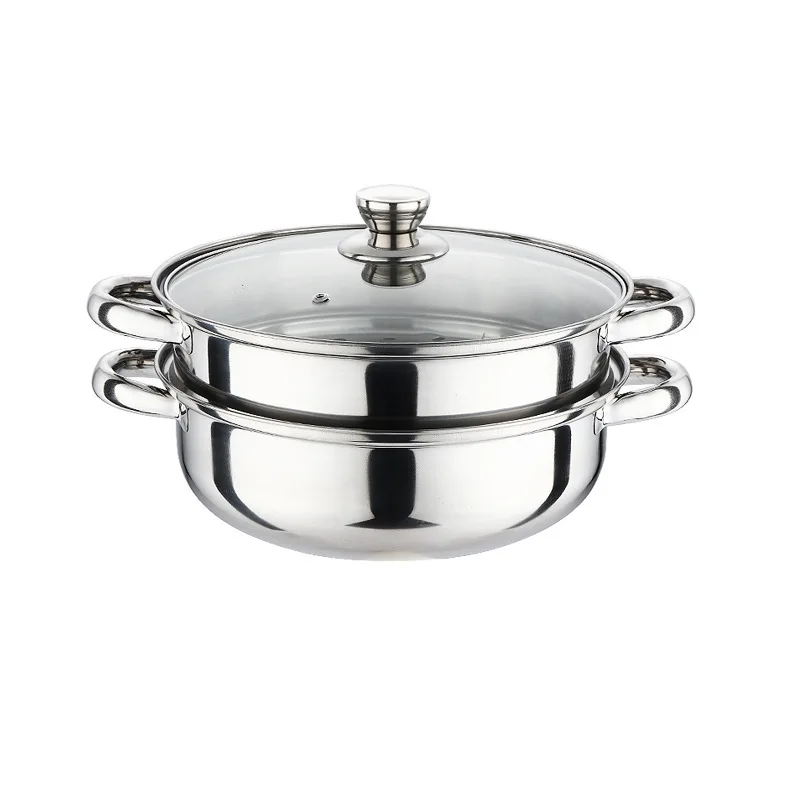 Steamer Pot 28CM Stainless Steel Steam Pot Thicken Double Boiler 2-Layer Steamer Induction Cooker Steaming Soup for Home