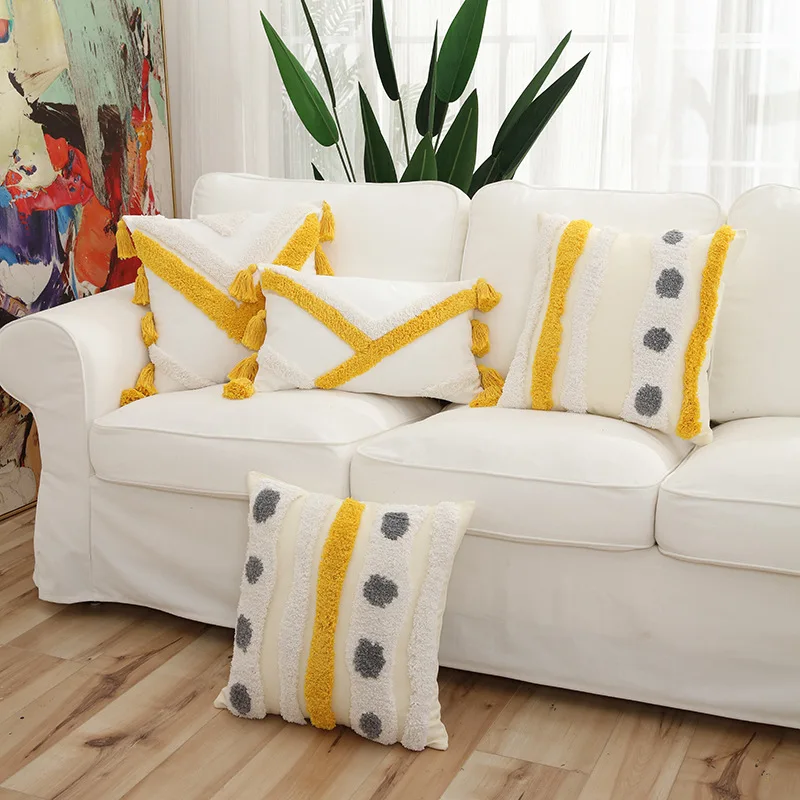 

Cotton Embroidery Pillow Cover Sofa Pillow Tassel Cushion Pillowcase Home Decoration 45x45cm 30x50cm Boho Nordic Style
