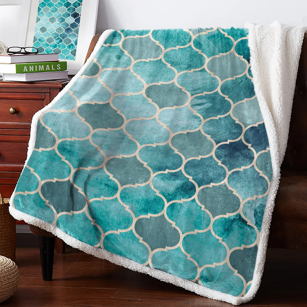 Winter Cashmere Blanket Moroccan Green Geometric Bed Cover Blankets