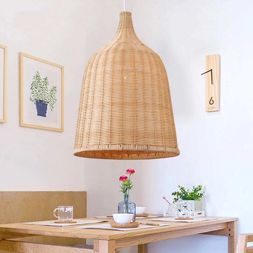 

Hand woven Rattan E27 Pendant Light Japan style hanging lamp for restaurant bedroom Rustic art industrial lamps Creative LED