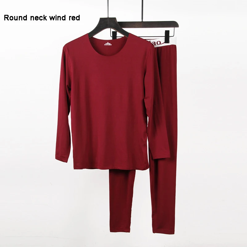 Fanceey V образным вырезом зимнее термобелье для мужчин кальсоны для мужчин осень зима рубашка брюки наборы теплый толстый плюс бархат Размер M-XXXL - Цвет: round neck wine red