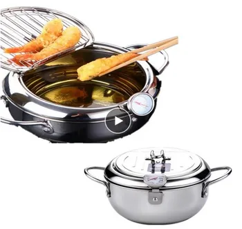 

20cm NonStick Frying Pan Temperature Control Fryer Mini Stainless Steel Frypot Induction Kitchen Cooker Universal Safe Cooking