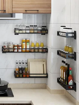 

Stainless Steel Kitchen Shelf Salt Sugar Seasoning Condiments Frame Avoid Punch Hanging Type Daily Necessaries Accept Frame