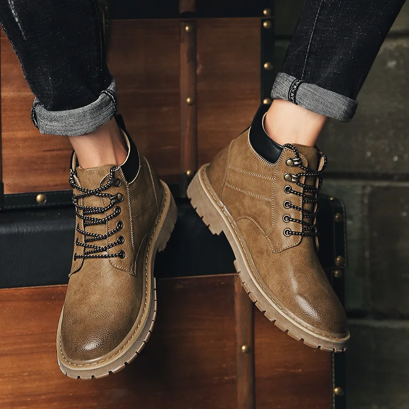 

2019 Winter plus Velvet Martin Boots New Style Men England Men's Boot Trend Hight-top Versatile Workwear Waterproof Leather Boot
