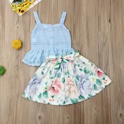 Комплект детской одежды для маленьких девочек; коллекция 2019 года; милый летний голубой топ без рукавов с вырезами и пуговицами для малышей;