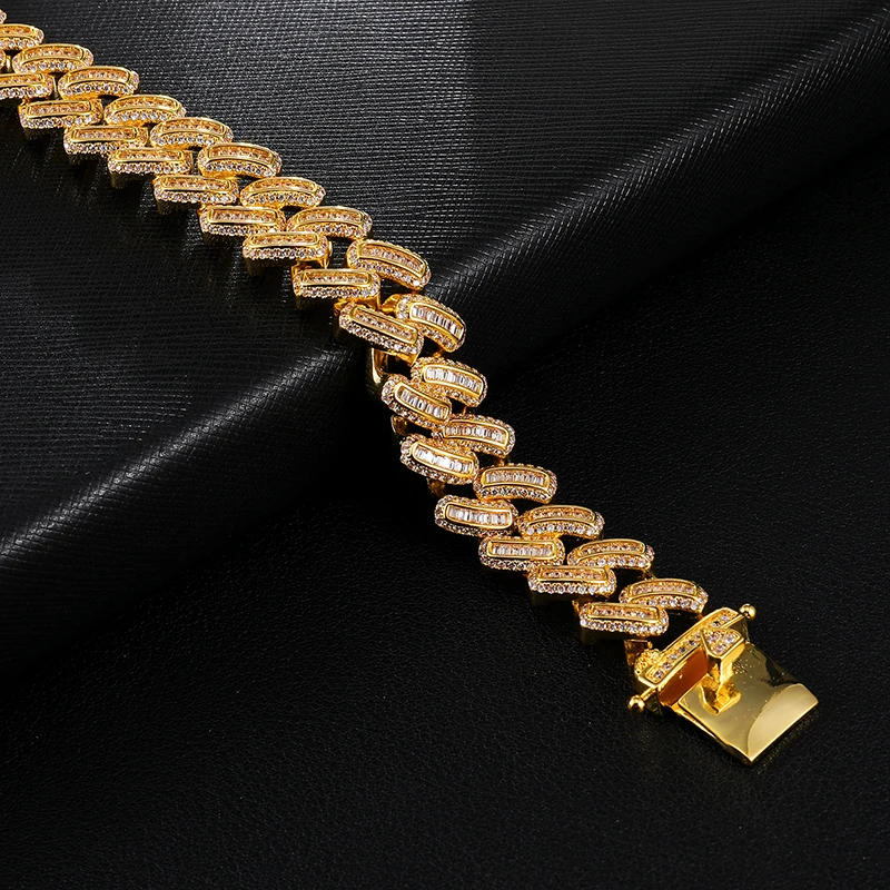 Hip Hop 15MM Bling Iced Out AAA CZ Square Zircon Cuban Link Chain Necklace For Men's Copper Necklaces For Men Jewelry