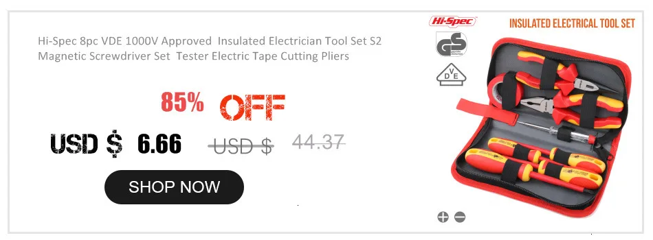 Hi-Spec 8pc VDE 1000V Approved Insulated Electrician Tool Set S2 Magnetic Screwdriver Set Tester Electric Tape Cutting Pliers