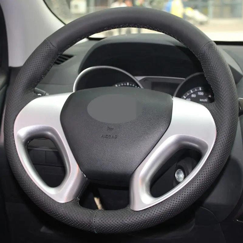 Черная мягкая искусственная кожа PU чехол рулевого колеса автомобиля для hyundai ix35 2011- Tucson 2 2013 2012 2011 2010