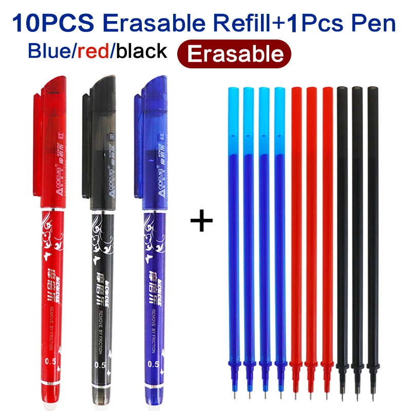 

11Pcs/Set 0.5mm Erasable Gel Pen Refill Rod Magic Erasable Pen Blue Black Red Ink Pen for Office School Stationery Writing Tools