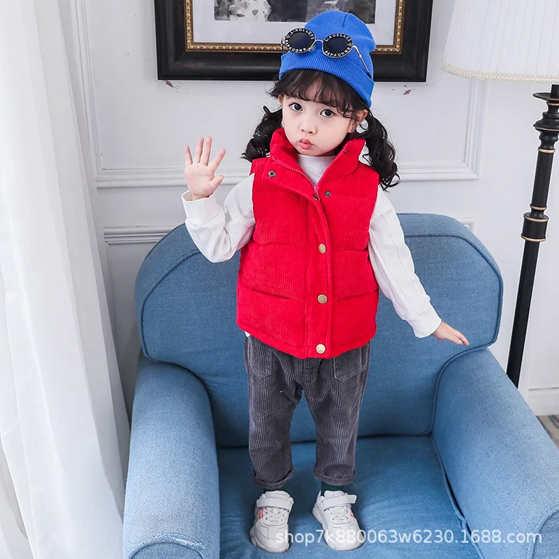 Новинка года, одежда для маленьких мальчиков и девочек осенне-зимняя модная теплая хлопковая жилетка в Корейском стиле для детей возрастом от 2 до 12 лет - Цвет: red