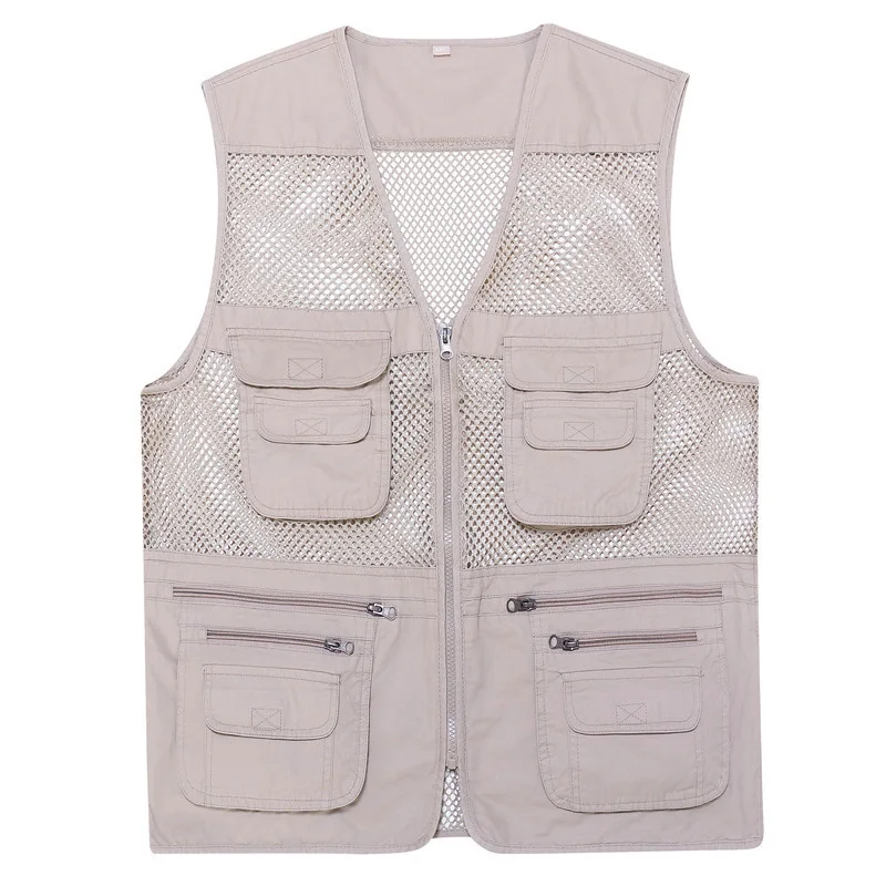 

2019 New Casual Loose Cotton Men Vest V-Neck Mesh Zipper Sleeveless Mens Jacket Spring Summer Male Vest With Many Pockets WFY03