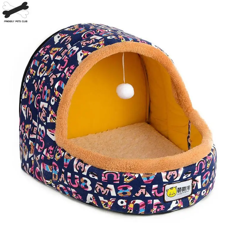 Hot Sell Pet Cat Dog House Autumn Winter Soft Plush Dogs Small Big Cats Nest Home Cute Pattern Kitten Puppy Shelter