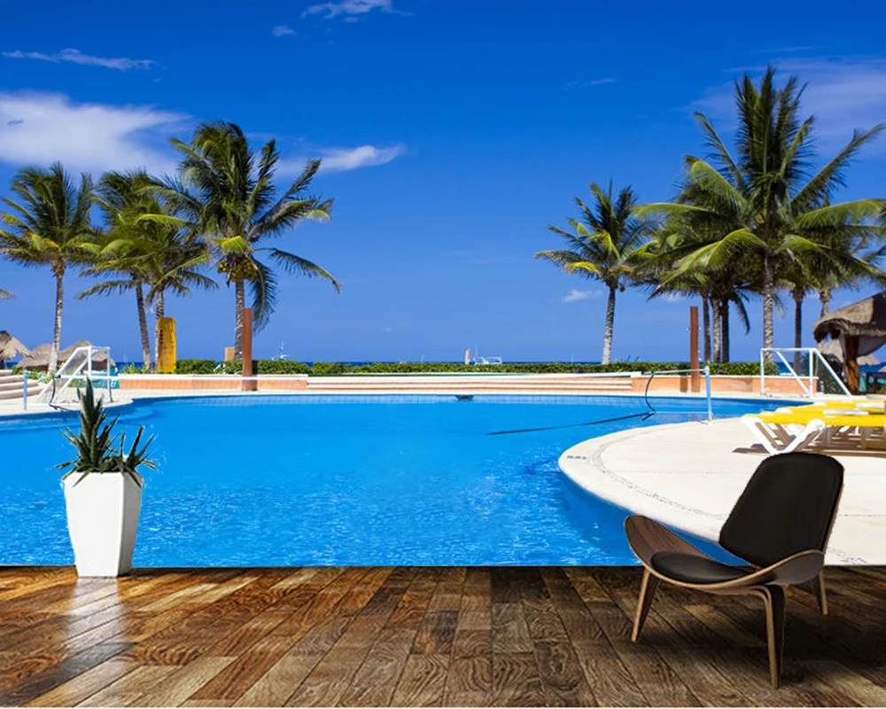 Papel デ Parede 水泳プールブルースカイツリー風景 3d 壁紙 リビングルームのテレビの壁寝室の壁の論文の家の装飾壁画 壁紙 Aliexpress