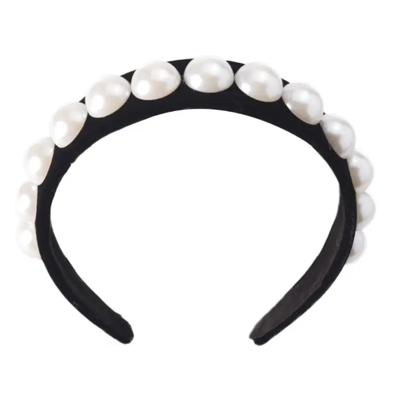 Ladies Bride Wedding Wide Headband Semicircle Imitation Pearl Beading Hair Hoop Velvet Jewelry Banquet Prom Styling 3