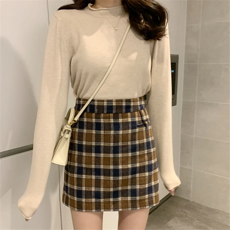 

LMQ Новый 2020 зимняя куртка в Корейском стиле для женщин Harajuku узкого кроя в клетку с высокой талией короткие юбки-карандаши, пошив в ретро стиле, с длинной юбкой милое платье