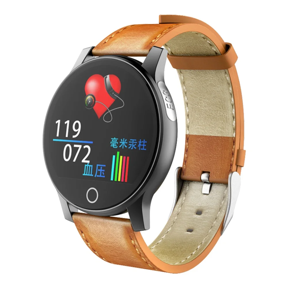 Black brown leather Смарт-часы для мужчин и женщин ЭКГ PPG HRV кардио кровяное давление монитор сердечного ритма Smartwatch Android ios фитнес-браслет спортивные часы - Цвет: Black brown leather
