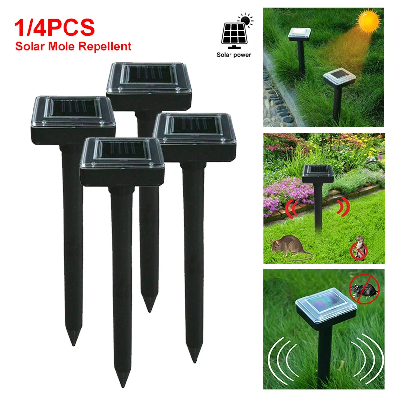 

1pc/4pcs Solar Powered Ultrasonic Electron Mouse Repeller Scarer Ultrasonic Deterrent Repellent Rat Snake Pest Reject Killer