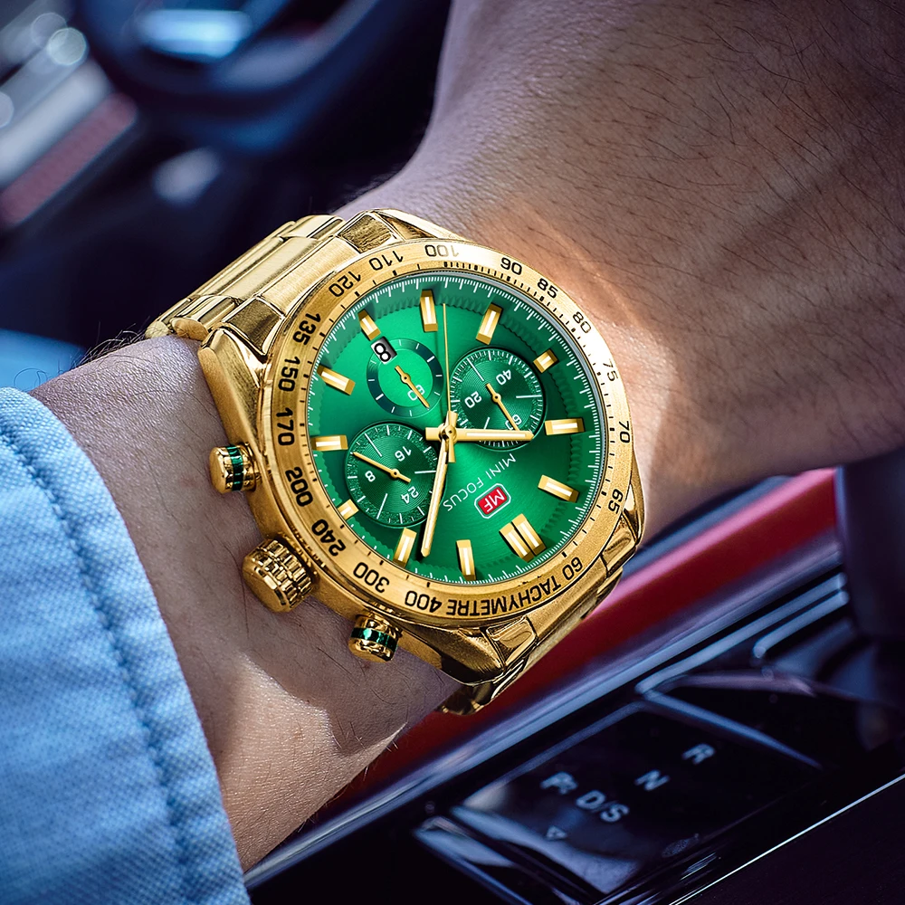 MINI FOCUS Gold Watch for Men Fashion Stainless Steel Quartz