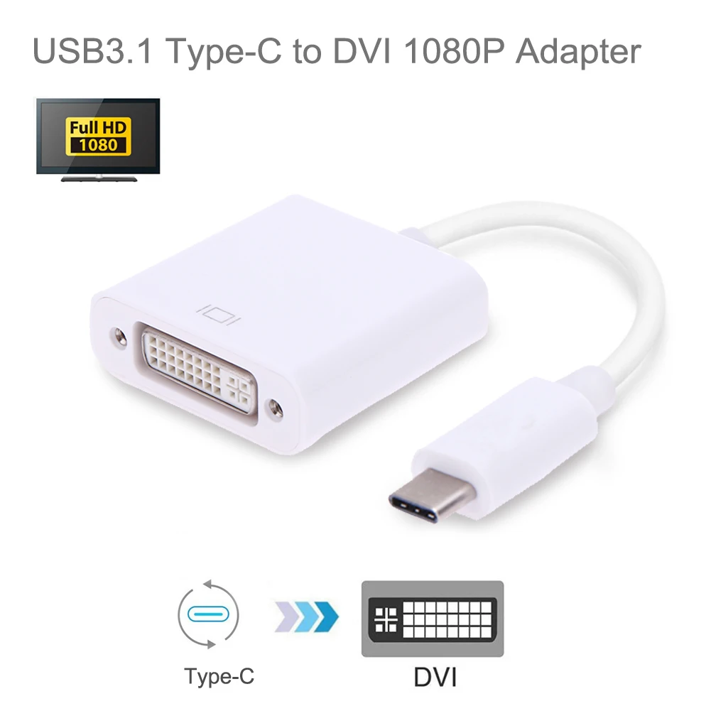 Портативный адаптер питания с разъемами usb-c Usb 3 1 штекер-Dvi 1080p преобразователь