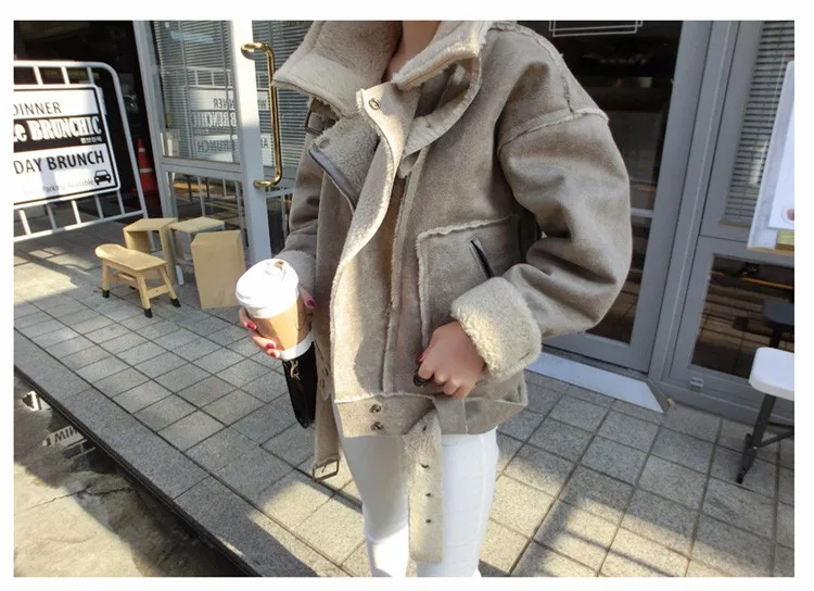 New Winter Woman Ladies Short Shearling Coats Suede Leather Jackets Plus Size Coat Faux Lambs Wool Coat Top S-XL W833