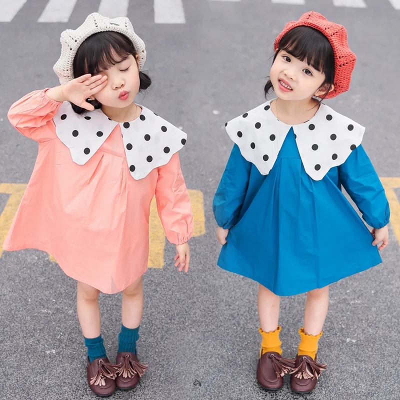 

casual Sweet Autumn Korean style long sleeve dot printed falbala princess dress for girls fashion kid clothes