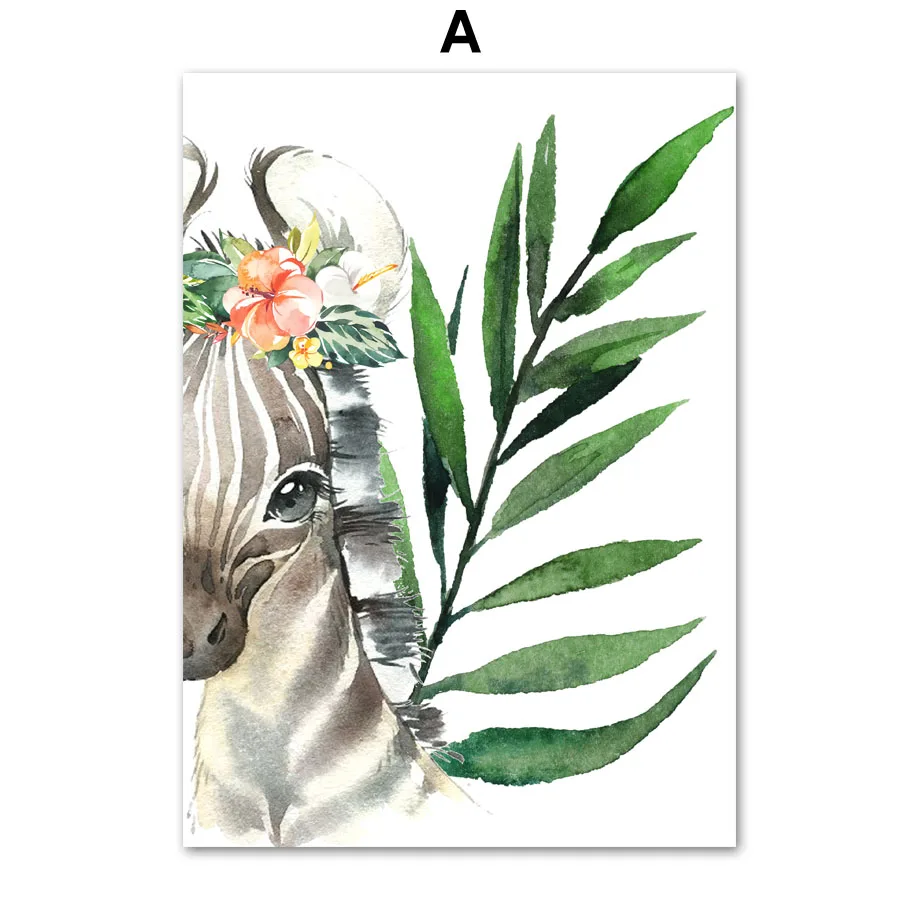 Plant-Leaf-Zebra-Elephant-Monkey-Animal-Wall-Art-Canvas-Painting-Nordic-Posters-And-Prints-Nursery-Wall (3)